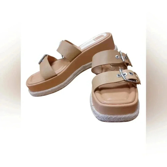 Dolce Vita NWT Square Toe Espadrilles Tan Leather Sandals - Picture 2 of 9
